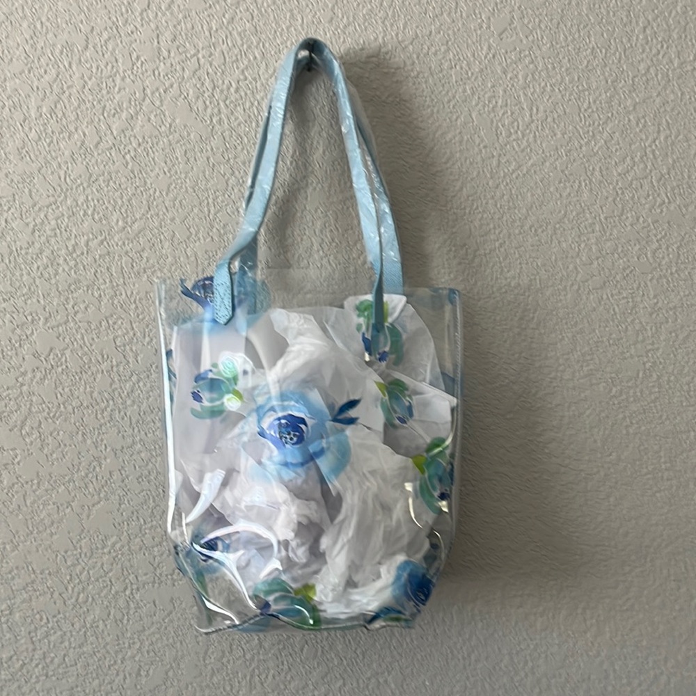Macy’s blue and green clear pvc tote